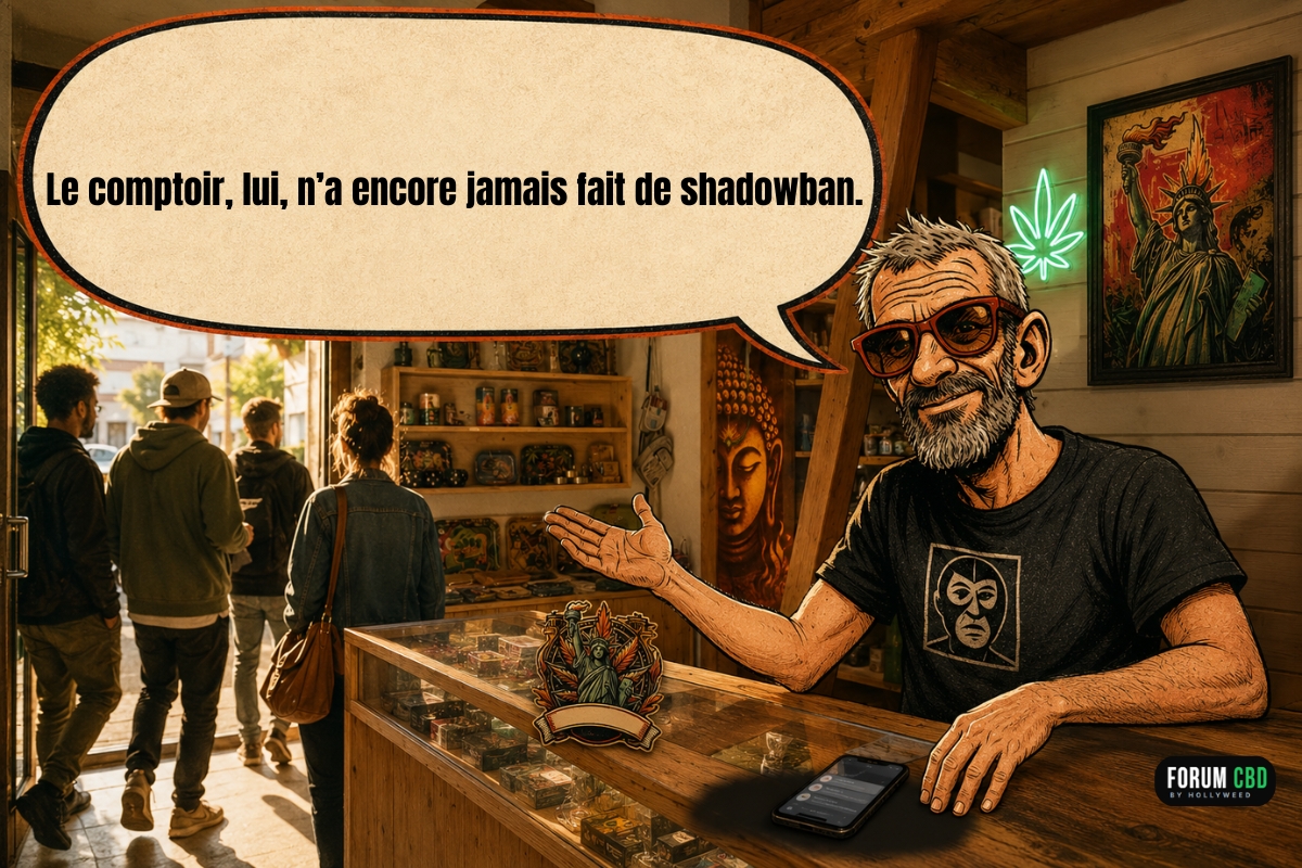 Le gérant de Flamme Kush accueille sa communauté dans sa boutique physique, tandis que les réseaux sociaux restent secondaires