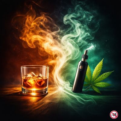 Illustration dualité alcool et CBD interactions effets du mélange