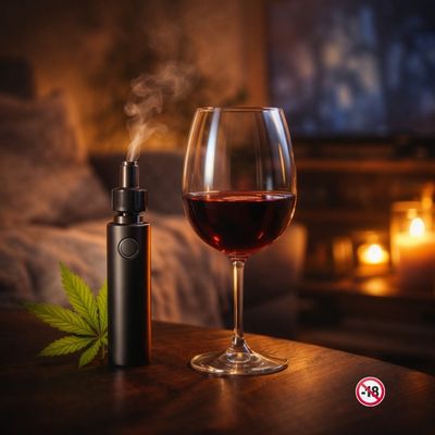 Dégustation CBD vaporisateur verre de vin ambiance sensorielle détente