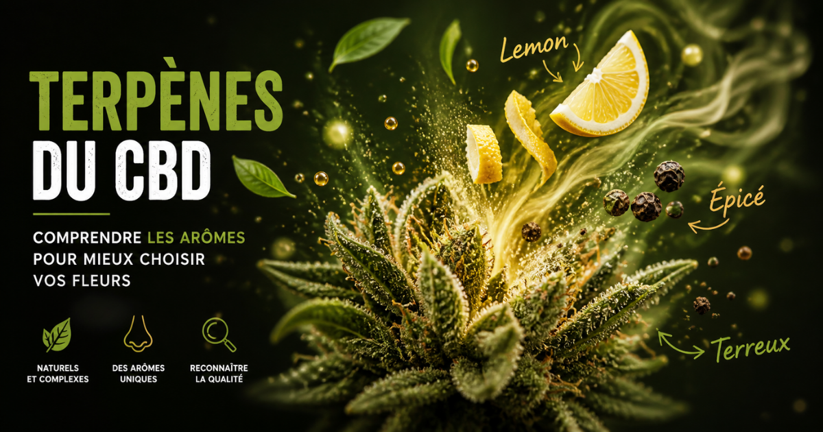 terpènes cbd arômes fleur cannabis citron épicé illustration