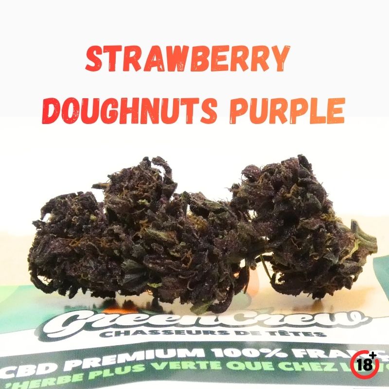 Têtes de Strawberry Doughnuts Purple CBD aux teintes violettes présentées par Green Crew sur fond blanc.