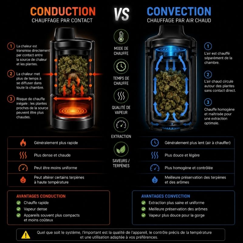 Comparaison entre chauffe par conduction et convection sur un vaporisateur CBD