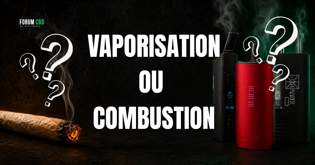 Comparaison entre combustion du CBD et vaporisation avec trois vaporisateurs sur fond noir